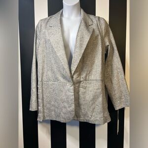 NWT Grayish Silver Sparkle Women's Linen Cotton Blazer w/ Side Button Detail; XL